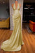 Elegant Halter V-Neck Mermaid Prom Dress Ruched Satin Long Evening Dress