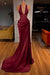 Elegant Halter V-Neck Mermaid Prom Dress Ruched Satin Long Evening Dress