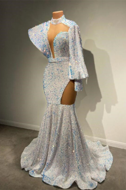 Elegant High Neck Long Sleeves Mermaid Prom Dress Featuring Sequins