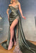 Elegant High Split One Shoulder Satin Prom Dresses Formal Sequins Evening Gowns with Long Sleeves - Prom Dresses