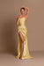 Elegant Light Blue Off-The-Shoulder Evening Dress with Pleated Slit Ball Gown