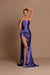 Elegant Light Blue Off-The-Shoulder Evening Dress with Pleated Slit Ball Gown