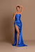 Elegant Light Blue Off-The-Shoulder Evening Dress with Pleated Slit Ball Gown