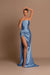 Elegant Light Blue Off-The-Shoulder Evening Dress with Pleated Slit Ball Gown
