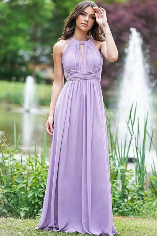 Elegant Lilac Halter Sleeveless A-Line Prom Dress with Open Back Bridelily Elegant Lilac Halter Sleeveless A-Line Prom Dress with Open Back Bridelily