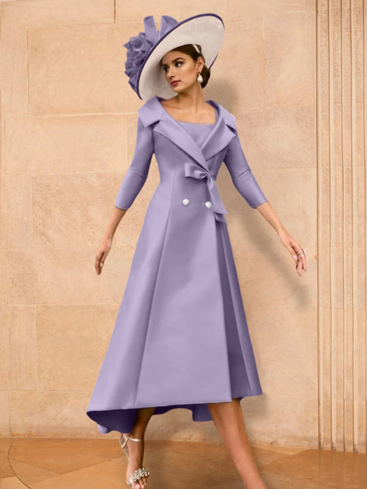 Long-Sleeve A-Line Princess Gown for the Mother of the Bride with Bowknot
