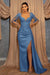 Elegant Long-Sleeve V-Neck Prom Dress with Beads Lace Appliques Ruffles Evening Dress - Prom Dresses