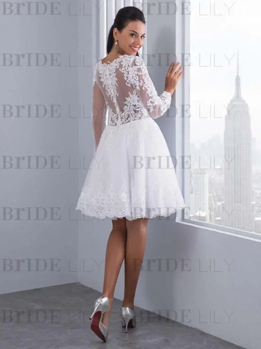 Elegant Long Sleeves Lace Appliques Ball Gown Wedding Dresses - wedding dresses