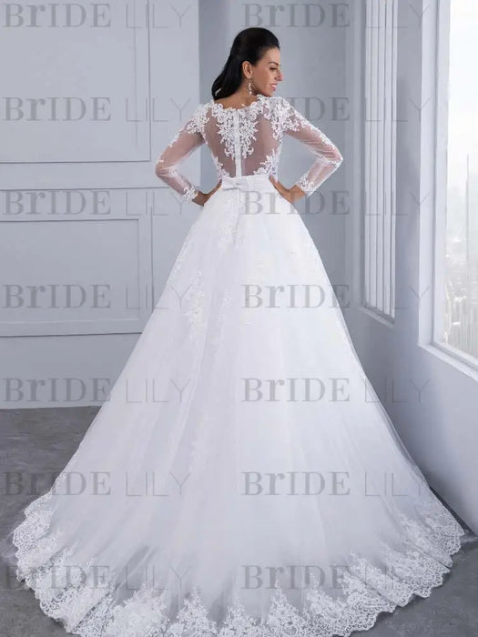 Elegant Long Sleeves Lace Appliques Ball Gown Wedding Dresses - wedding dresses
