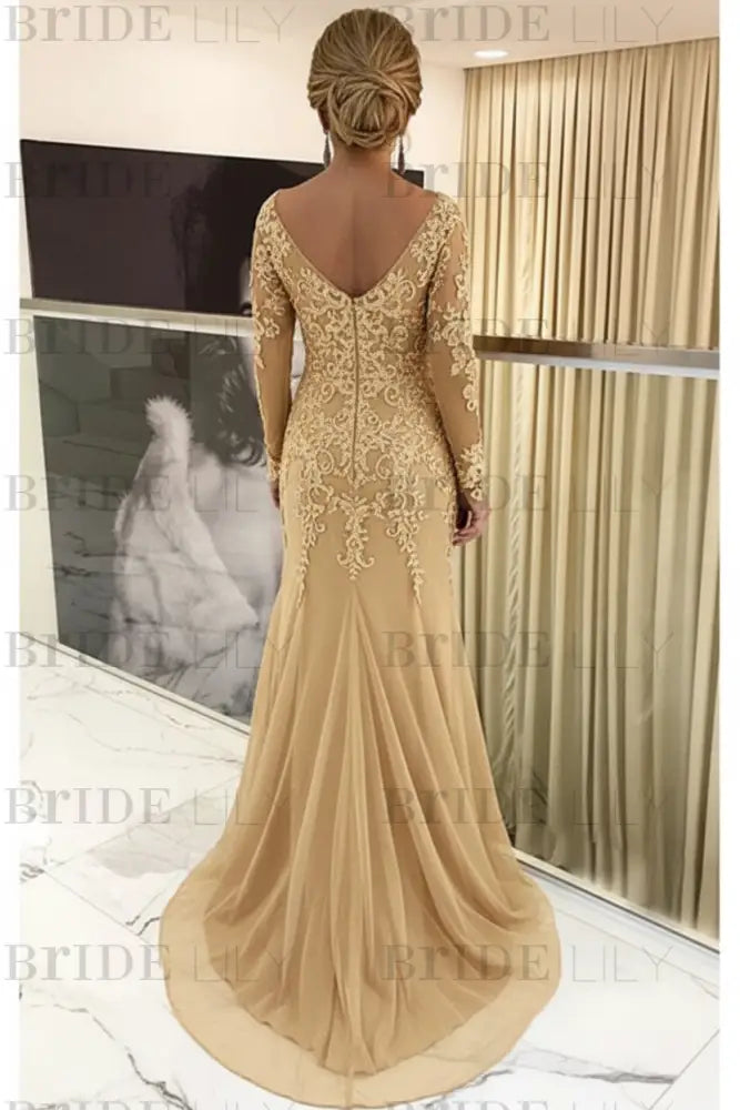 Lace Long Mother of the Bride Dresses On Sale-Bridelily Lace Long Mother of the Bride Dresses On Sale-Bridelily