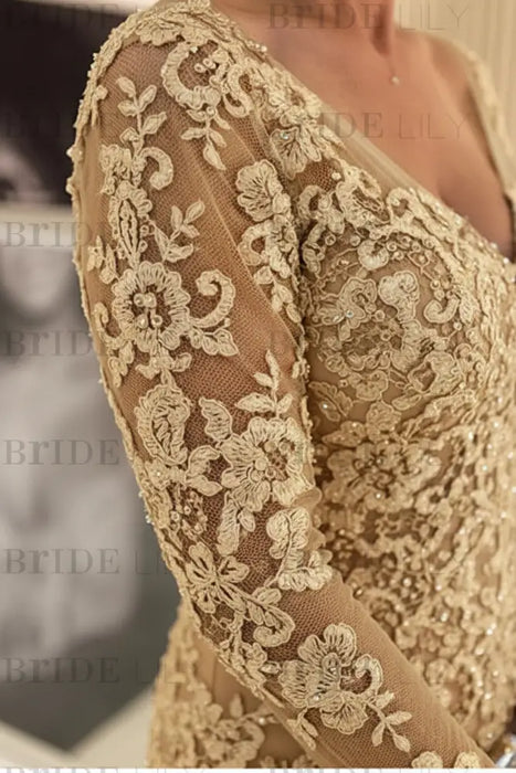 Elegant Long Sleeves Lace mother of the bride dress V-Neck - Prom Dresses