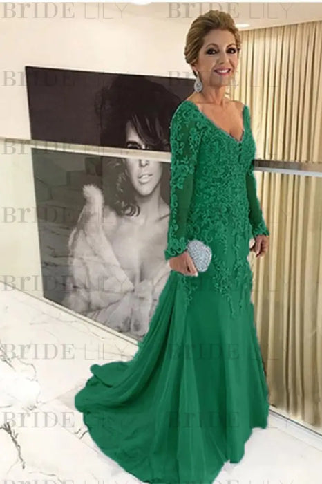 Elegant Long Sleeves Lace mother of the bride dress V-Neck - Prom Dresses