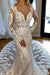 Elegant Long Sleeves Mermaid Wedding Dress V-Neck Lace Bridal Dress