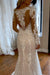 Elegant Long Sleeves Mermaid Wedding Dress V-Neck Lace Bridal Dress