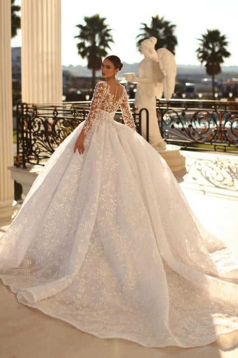 Elegant Long Sleeves Sweetheart Ball Gown Wedding Dress with Sweep Train - wedding dress