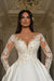 Elegant Long Sleeves V-Neck Appliques Lace A-Line Ruched Satin Wedding Dress with Chapel Train