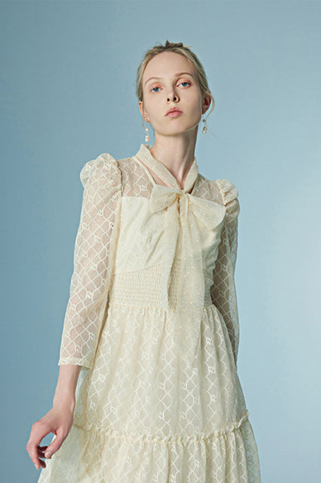 Elegant Mid-Length Summer Lace Dress Sheer Patchwork Tea Length Dress - Dresses