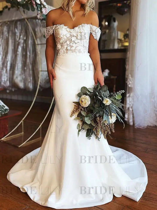 fitted lace wedding dress Off Shoulder Mermaid Wedding Dress Online 2022 – loveangeldress main image 0