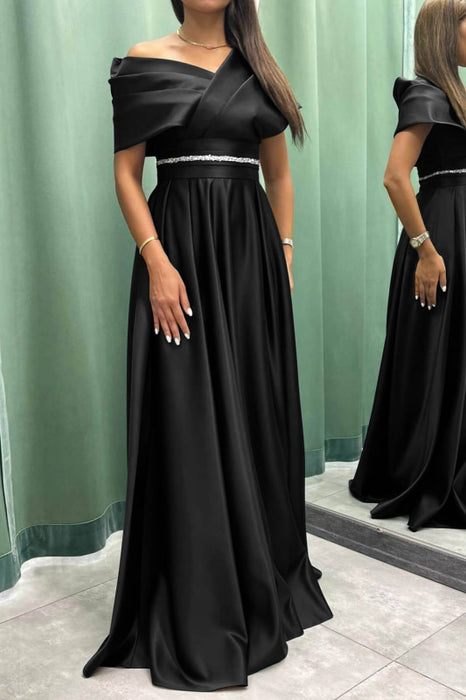 Elegant Off-the-Shoulder Long Evening Dress Pleated and On Sale