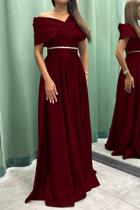 Elegant Off-the-Shoulder Long Evening Dress Pleated and On Sale