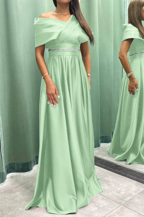 Elegant Off-the-Shoulder Long Evening Dress Pleated and On Sale