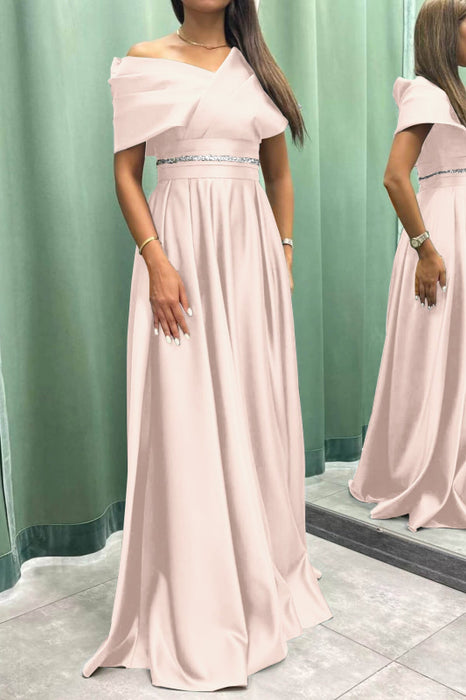 Elegant Off-the-Shoulder Long Evening Dress Pleated and On Sale