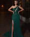 Elegant One-Shoulder Applique Mermaid Prom Dress with Split