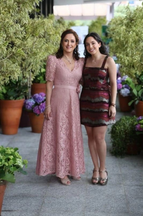 Elegant Pink Lace Mother of the Bride Dress V-neck Aline Formal Dress - Prom Dresses