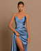 Elegant Royal Blue Long Evening Dress with Pleated Charmeuse and Slit