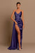 Elegant Royal Blue Long Evening Dress with Pleated Charmeuse and Slit