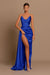 Elegant Royal Blue Long Evening Dress with Pleated Charmeuse and Slit