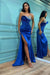 Elegant Royal Blue Strapless Sleeveless Mermaid Evening Dress With Beadings