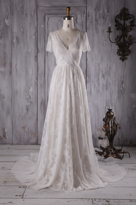 Elegant Short Sleeve A-line Lace Wedding Dress - Wedding Dresses