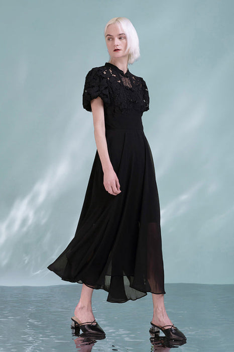 Elegant Short Sleeves Black Daily Lace Formal Dress - Dresses