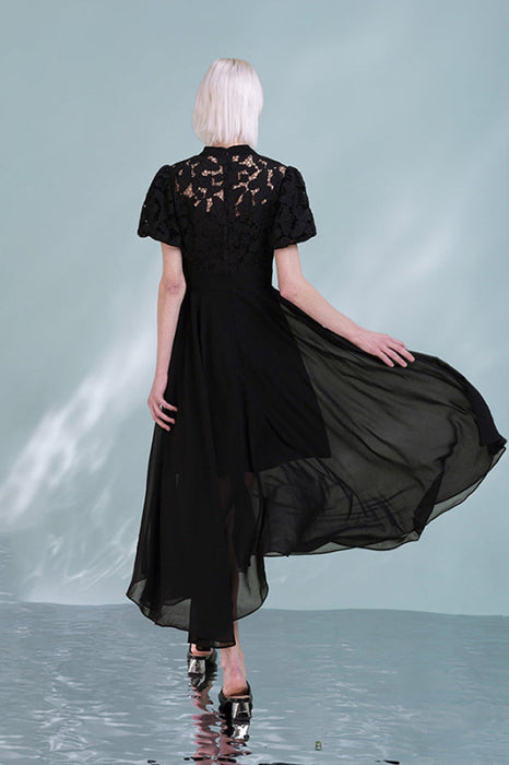 Elegant Short Sleeves Black Daily Lace Formal Dress - Dresses