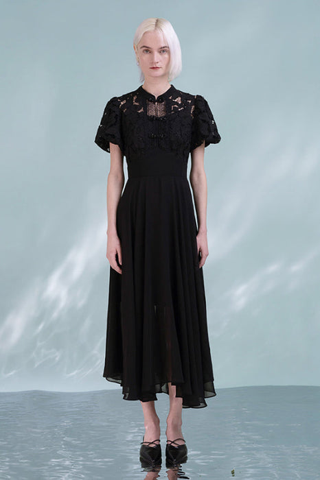 Elegant Short Sleeves Black Daily Lace Formal Dress - Dresses