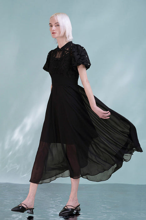 Elegant Short Sleeves Black Daily Lace Formal Dress - Dresses