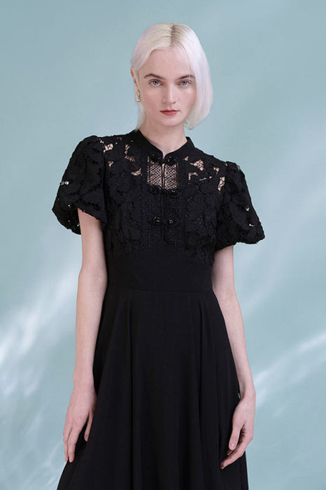 Elegant Short Sleeves Black Daily Lace Formal Dress - Dresses