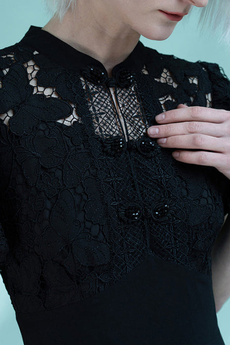 Elegant Short Sleeves Black Daily Lace Formal Dress - Dresses