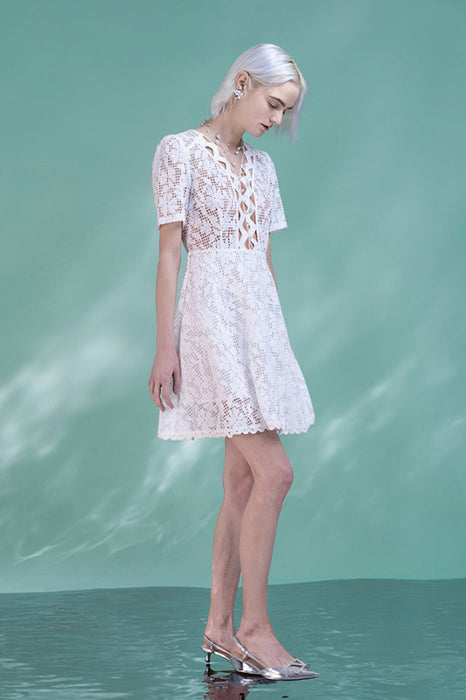 Elegant Short Sleeves White Lace Formal Dress Boho Casual Wear Dress - Dresses
