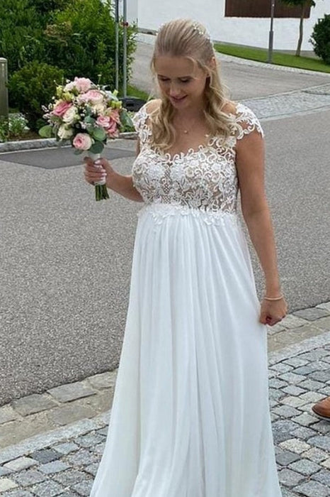 Elegant Sleeveless Chiffon A-line Wedding Dress with Lace Appliques