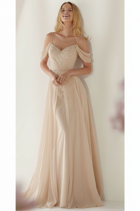 Unique Spaghetti Straps Sweep Train Long Beach Wedding Dress champagne - Wedding Dresses