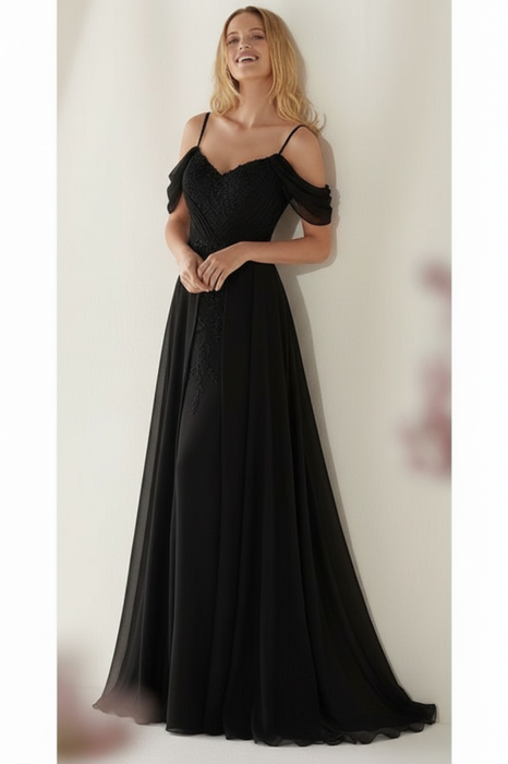 Unique Spaghetti Straps Sweep Train Long Beach Wedding Dress Black- Wedding Dresses