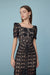 Elegant Square Neck Black Lace Midi Dress with Bow A-Line Summer Dress Short Sleeves - Dresses