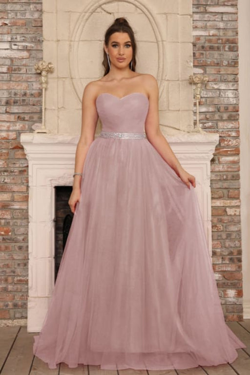 Elegant Strapless Sweetheart Tulle Ball Gown Prom Dress Long - Dusty Pink / US 2 - Prom Dresses