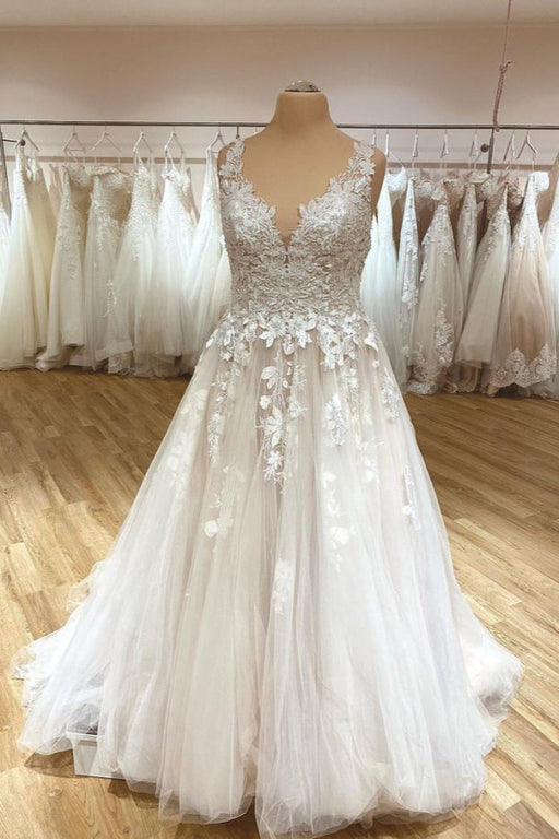 Elegant Sweetheart A-Line Wedding Gown with Lace Appliques and Tulle Ruffles - Wedding Dresses