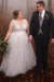 Elegant Tulle Aline Wedding Dress V-neck Plus Size Bridal Dress with Appliques