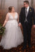 Elegant Tulle Aline Wedding Dress V-neck Plus Size Bridal Dress with Appliques