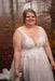 Elegant Tulle Aline Wedding Dress V-neck Plus Size Bridal Dress with Appliques