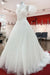 Elegant Long A-line Wedding Dress with V-neck, Spaghetti Straps, and Lace Ruffles